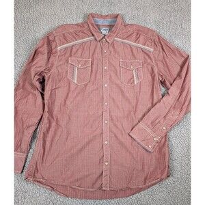 BKE Vintage Embroidered Mens Shirt Red Long Sleeve Pearl Snap XL Athletic Fit